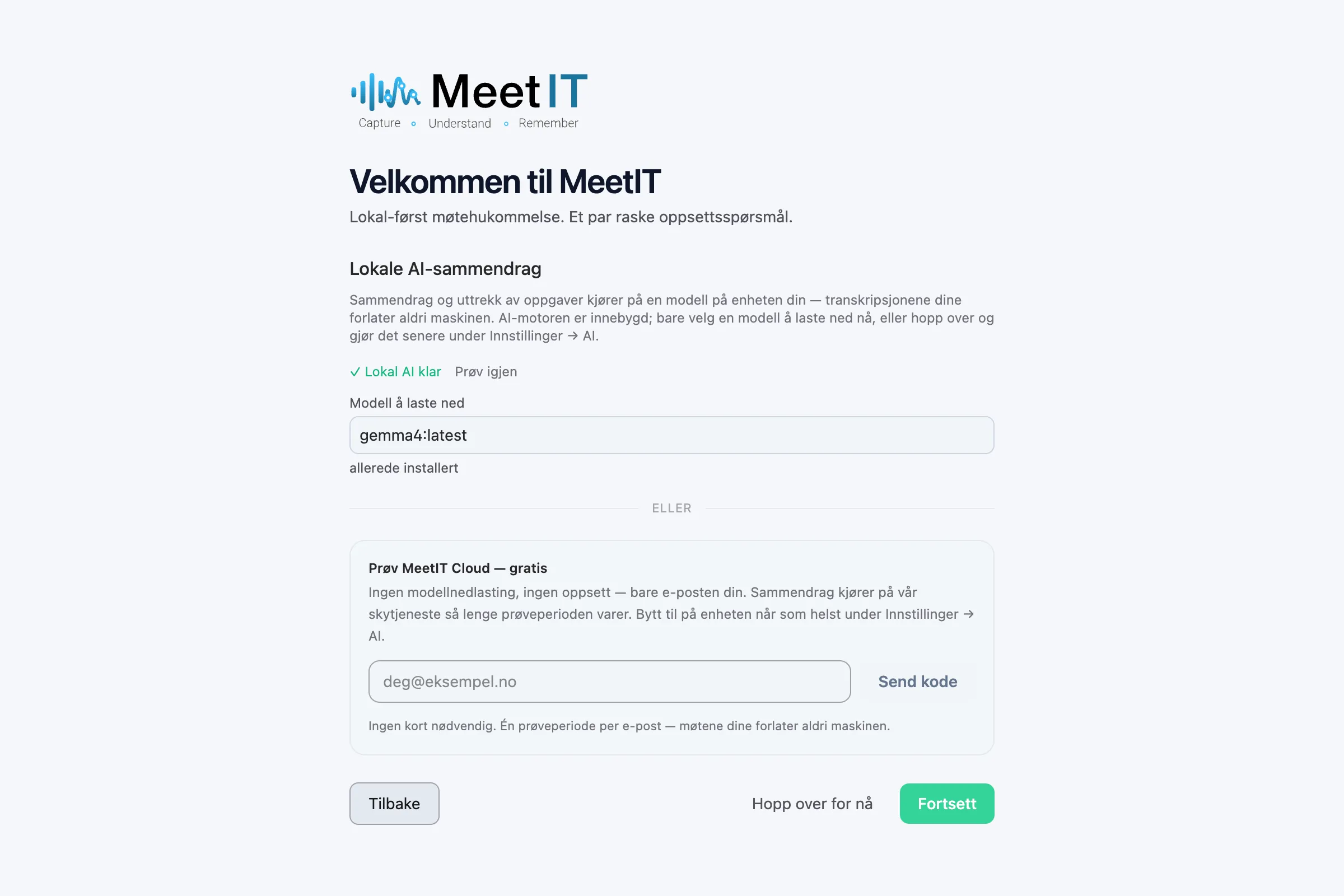 Velg AI — lokal eller sky