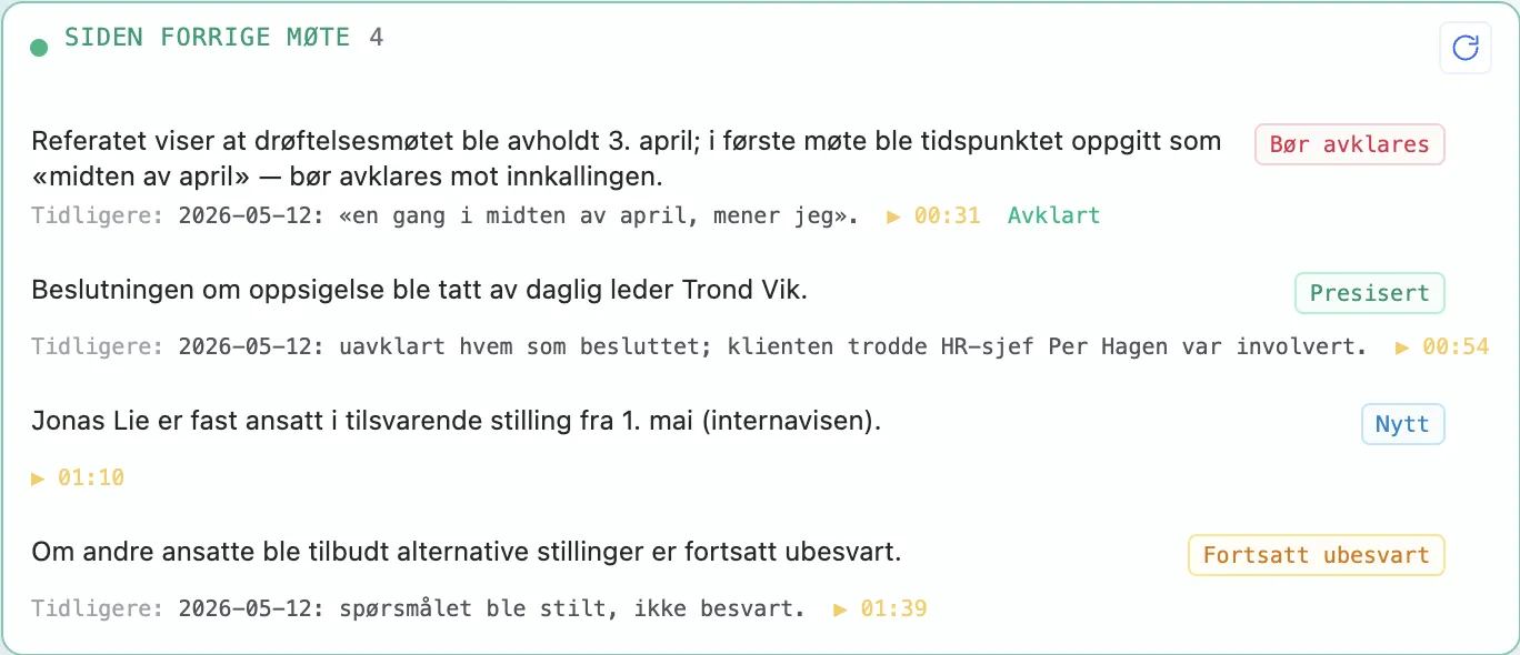 Siden forrige møte